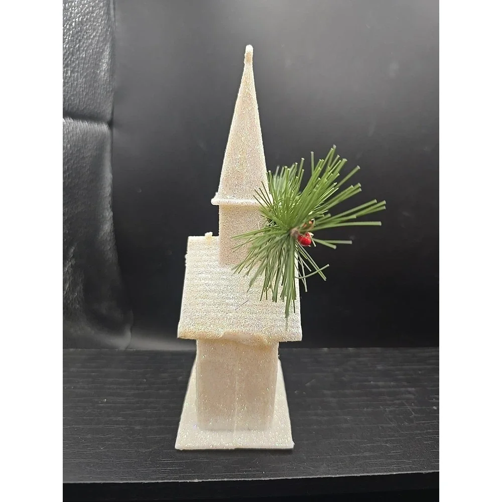 Christmas Ornament Glitter Church Star‎ Pine Red Berries 6.5